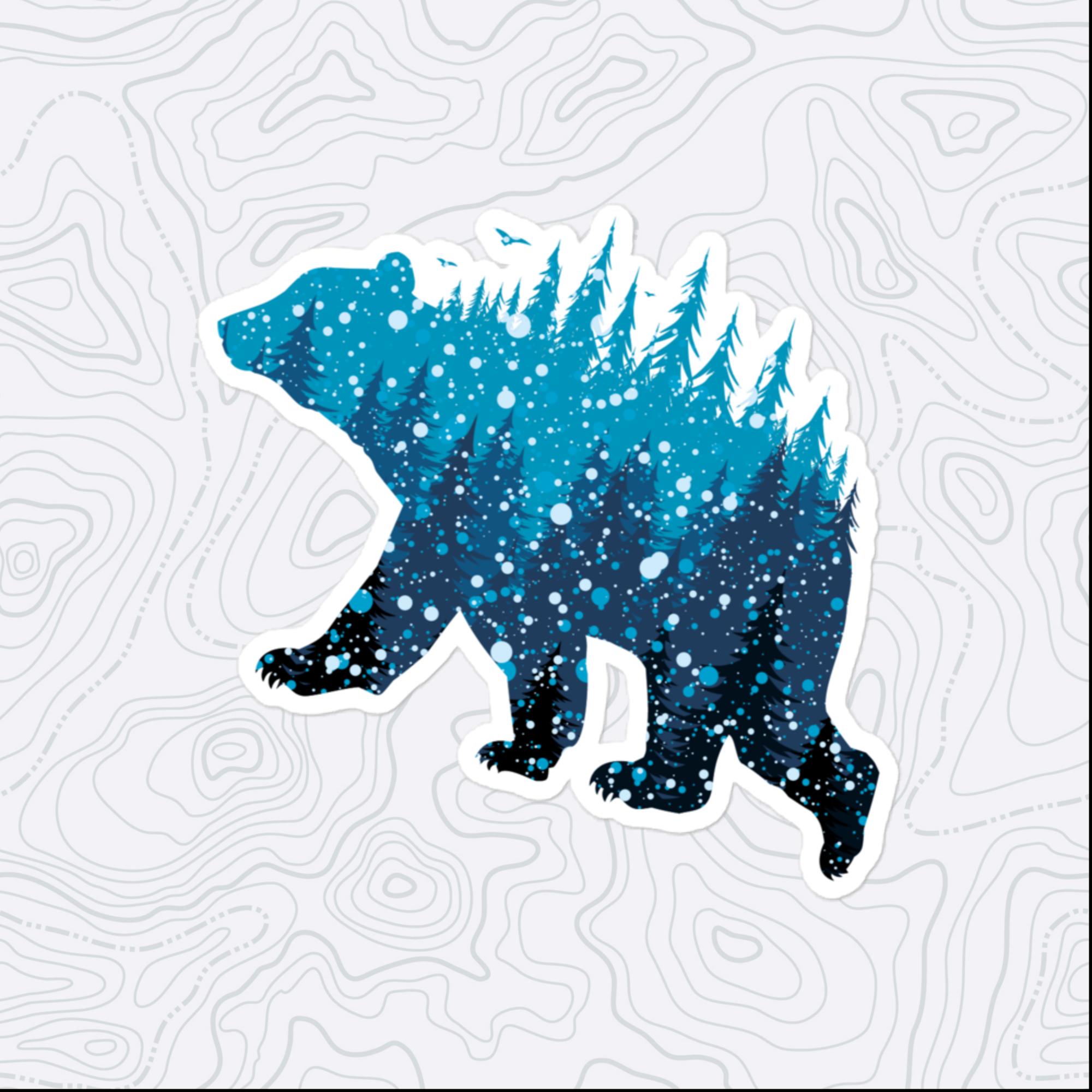 Blue Forest Bear Sticker, Large 4in Vinyl Sticker