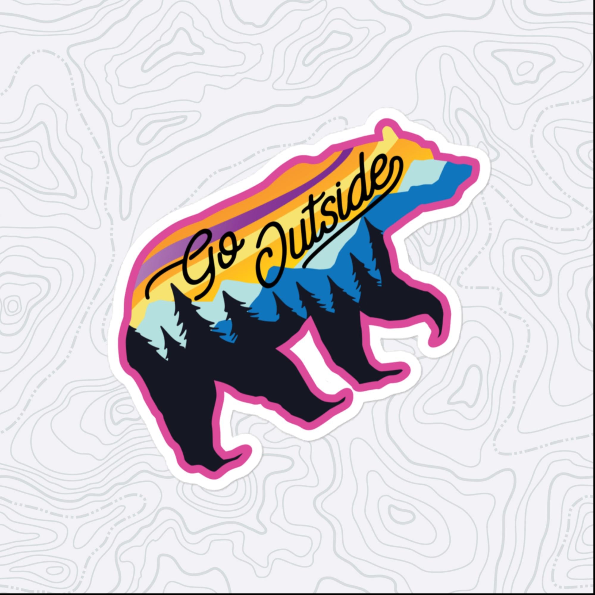 Go Outside Bear Sticker, Large 4in Vinyl Sticker