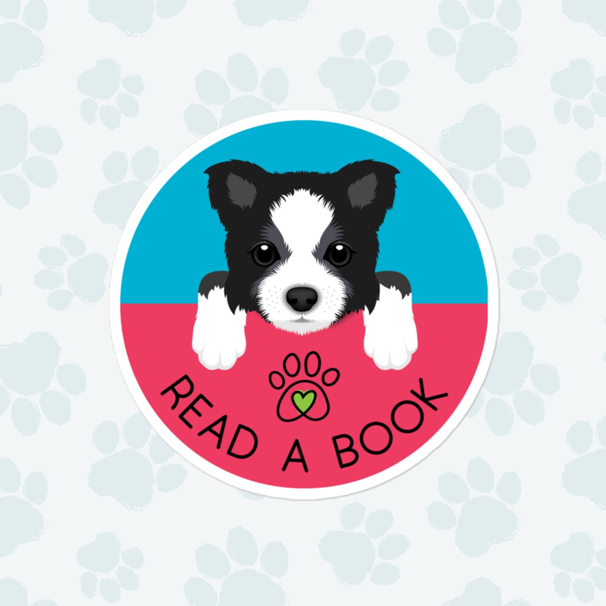 Read A Book Dog Sticker, Large 4in Vinyl Sticker