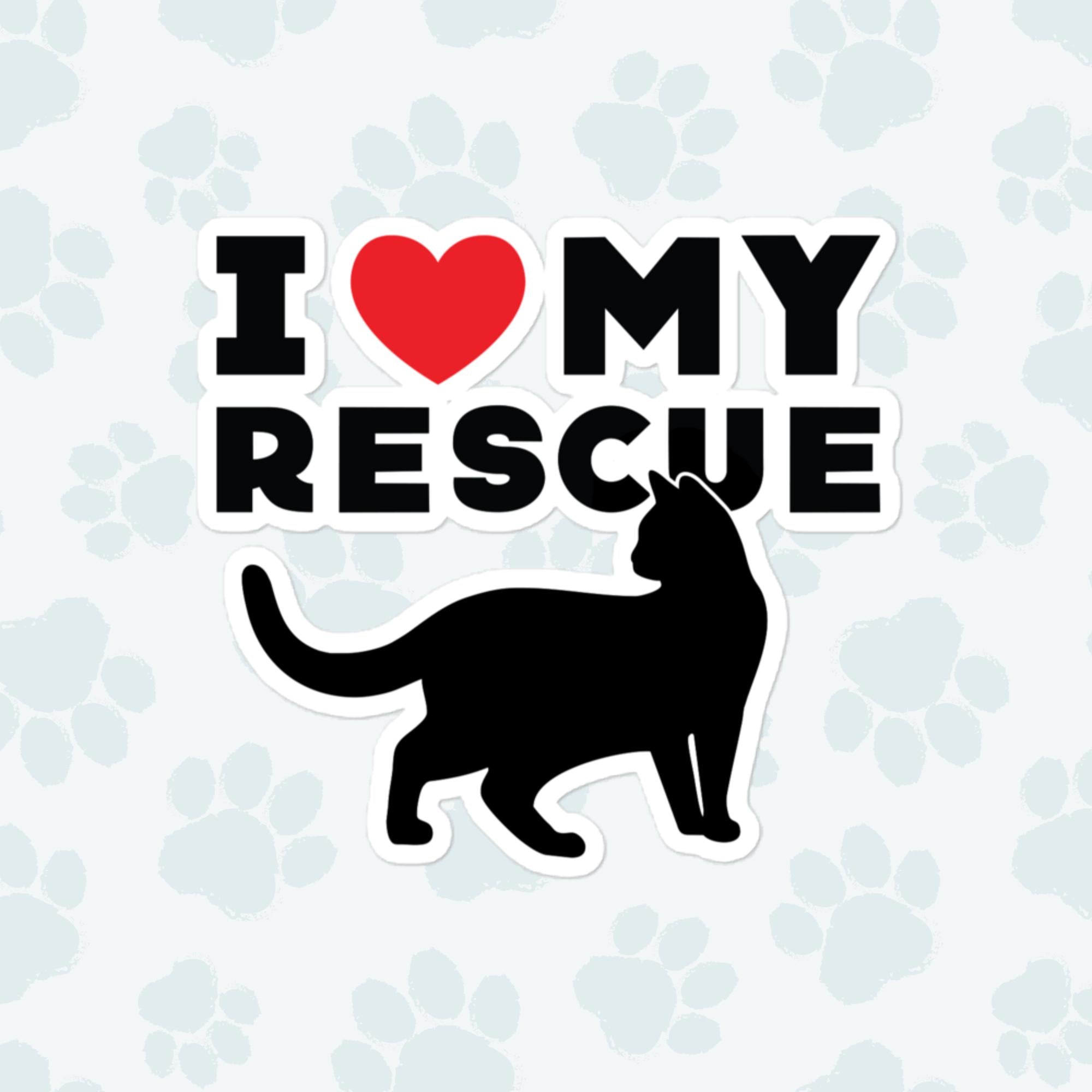 I Heart My Rescue Cat Sticker, Large 4in Vinyl Sticker