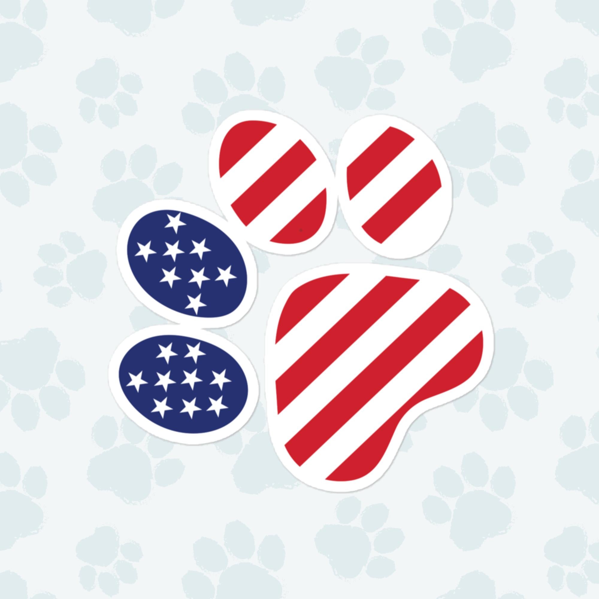 American Flag Paw Sticker, Large 4in Vinyl Sticker