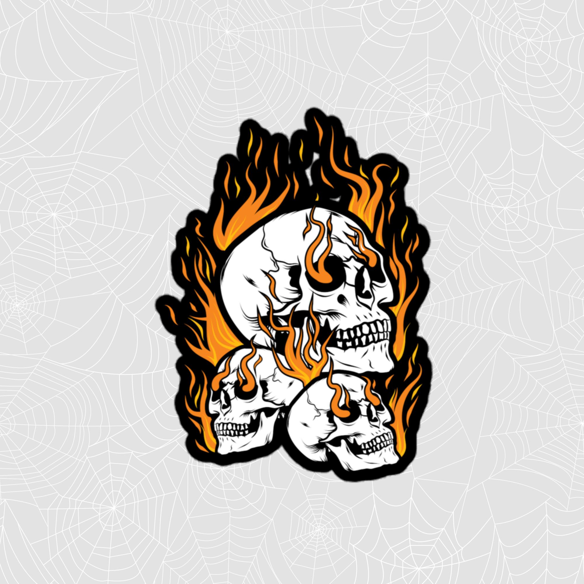 Flaming Skulls Sticker, Large 4in Vinyl Sticker