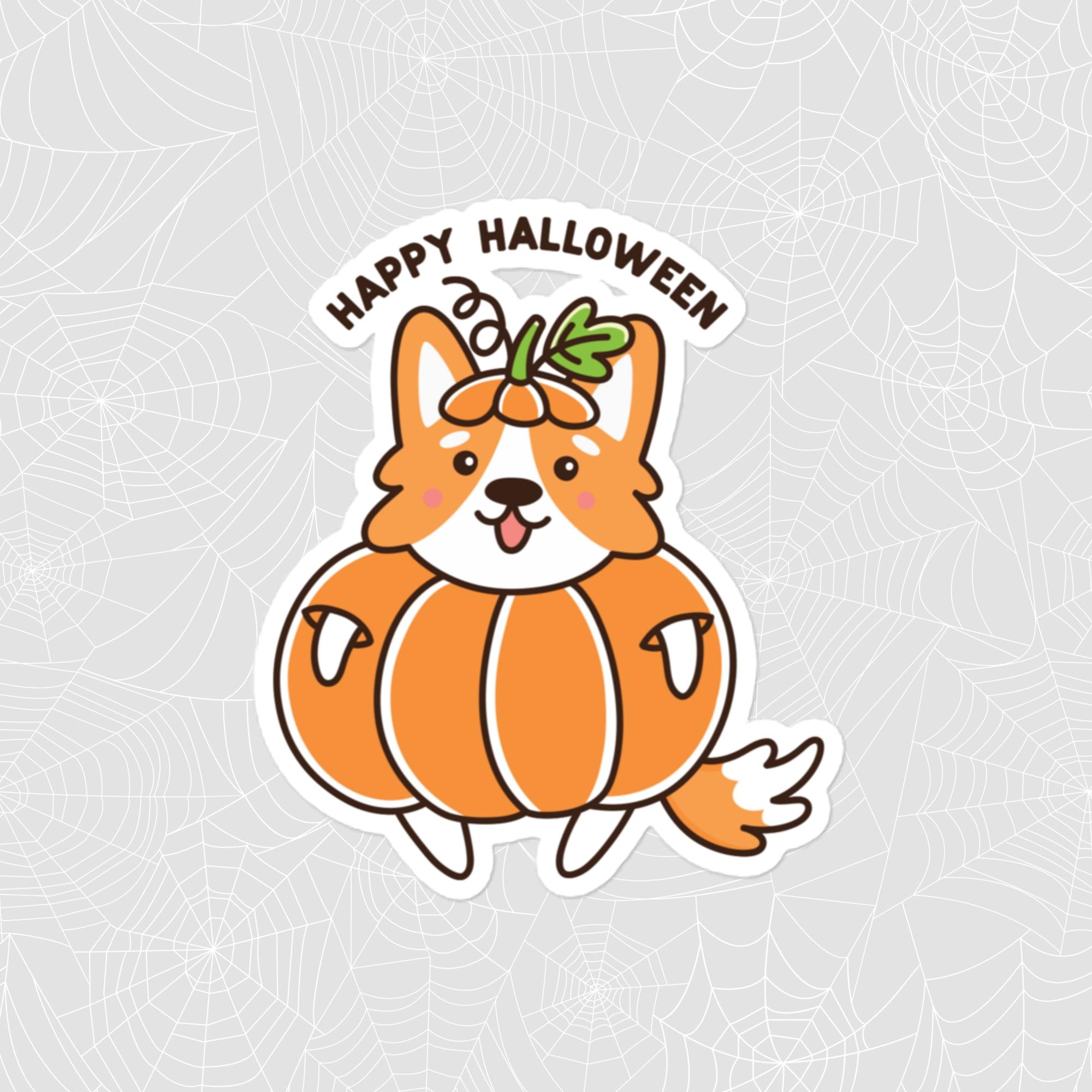 Pumpkin Costume Dog Sticker, Large 4in Vinyl Sticker