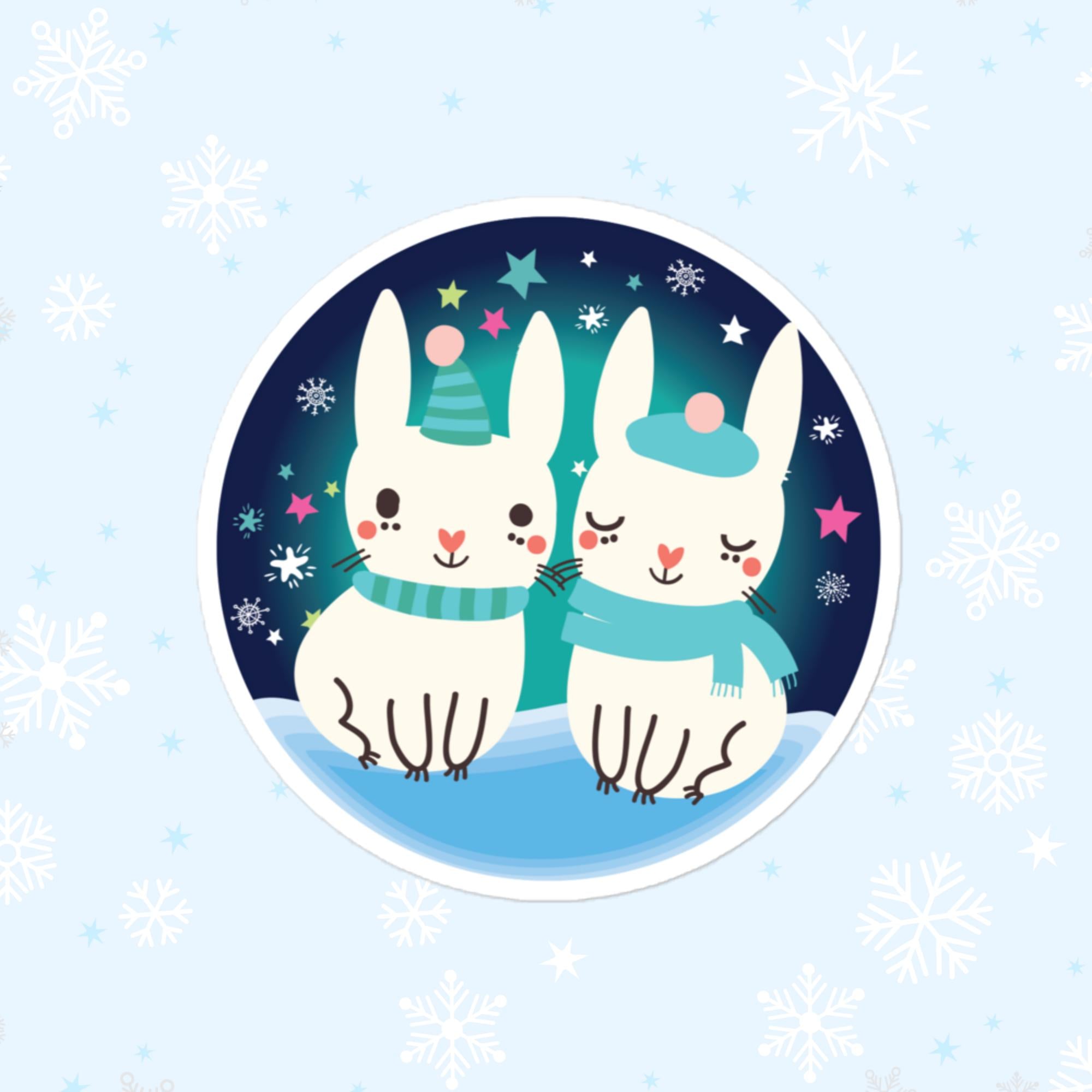 Winter Bunnies Sticker, Large 4in Vinyl Sticker