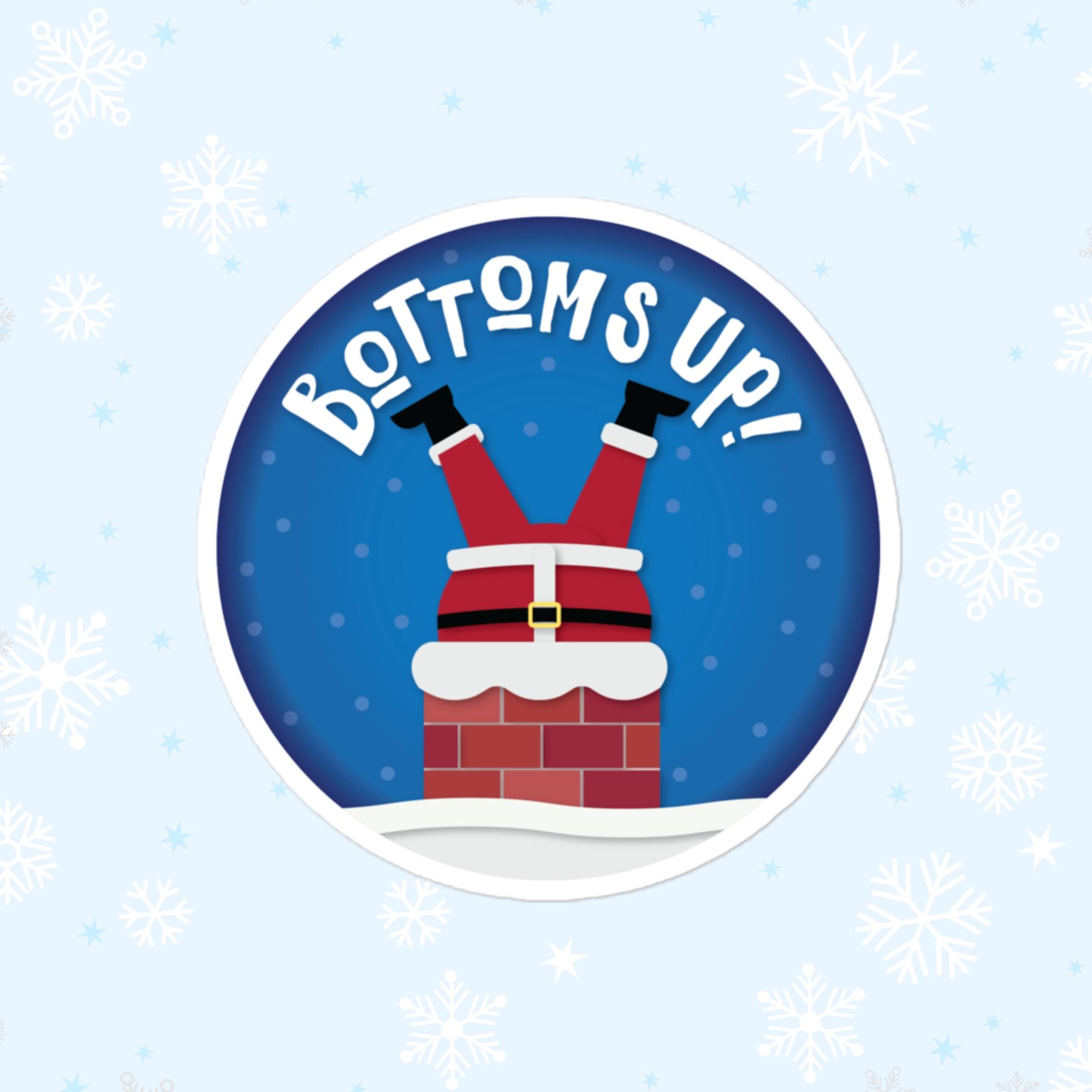 Bottoms Up Santa Sticker, Large 4in Vinyl Sticker