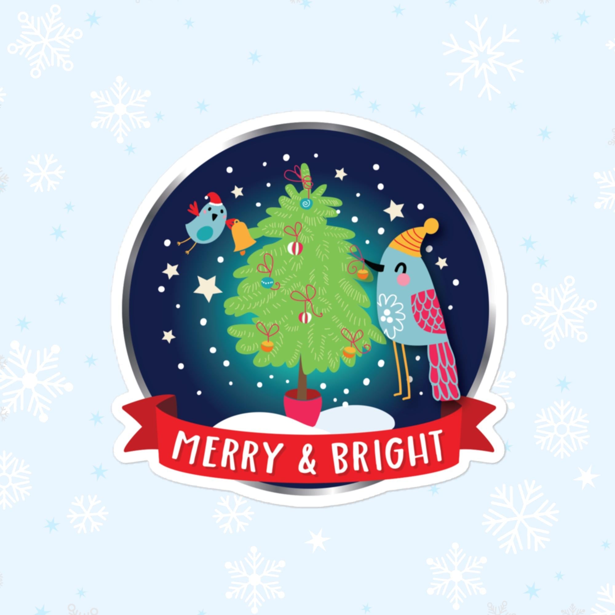 Merry & Bright Sticker, Large 4in Vinyl Sticker