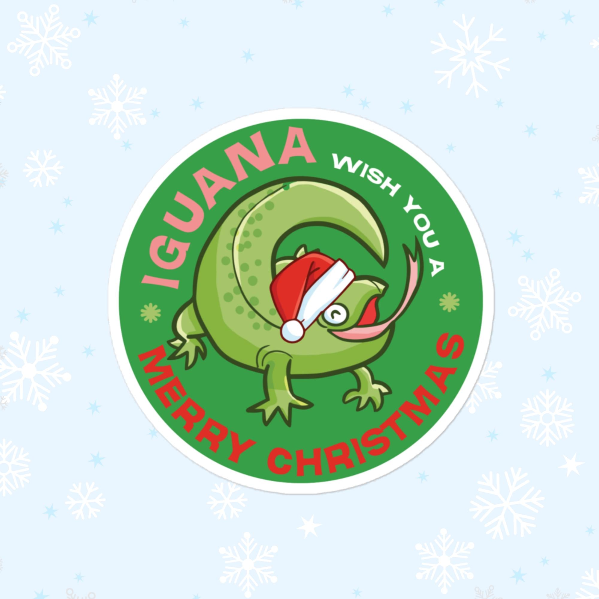 Iguana Wish You A Merry Christmas Sticker, Large 4in Vinyl Sticker