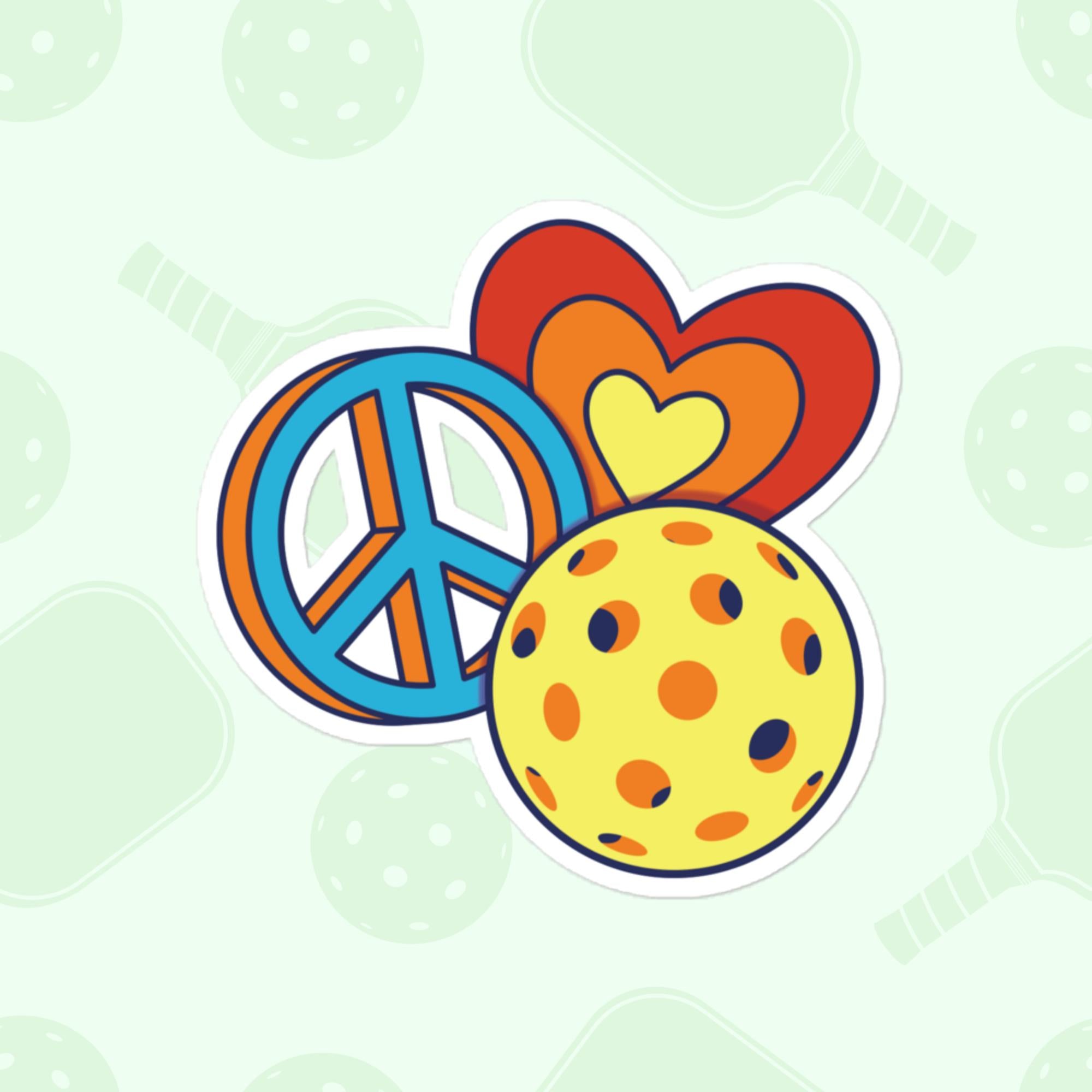 Peace Love Pickleball Sticker, Large 4in Vinyl Sticker