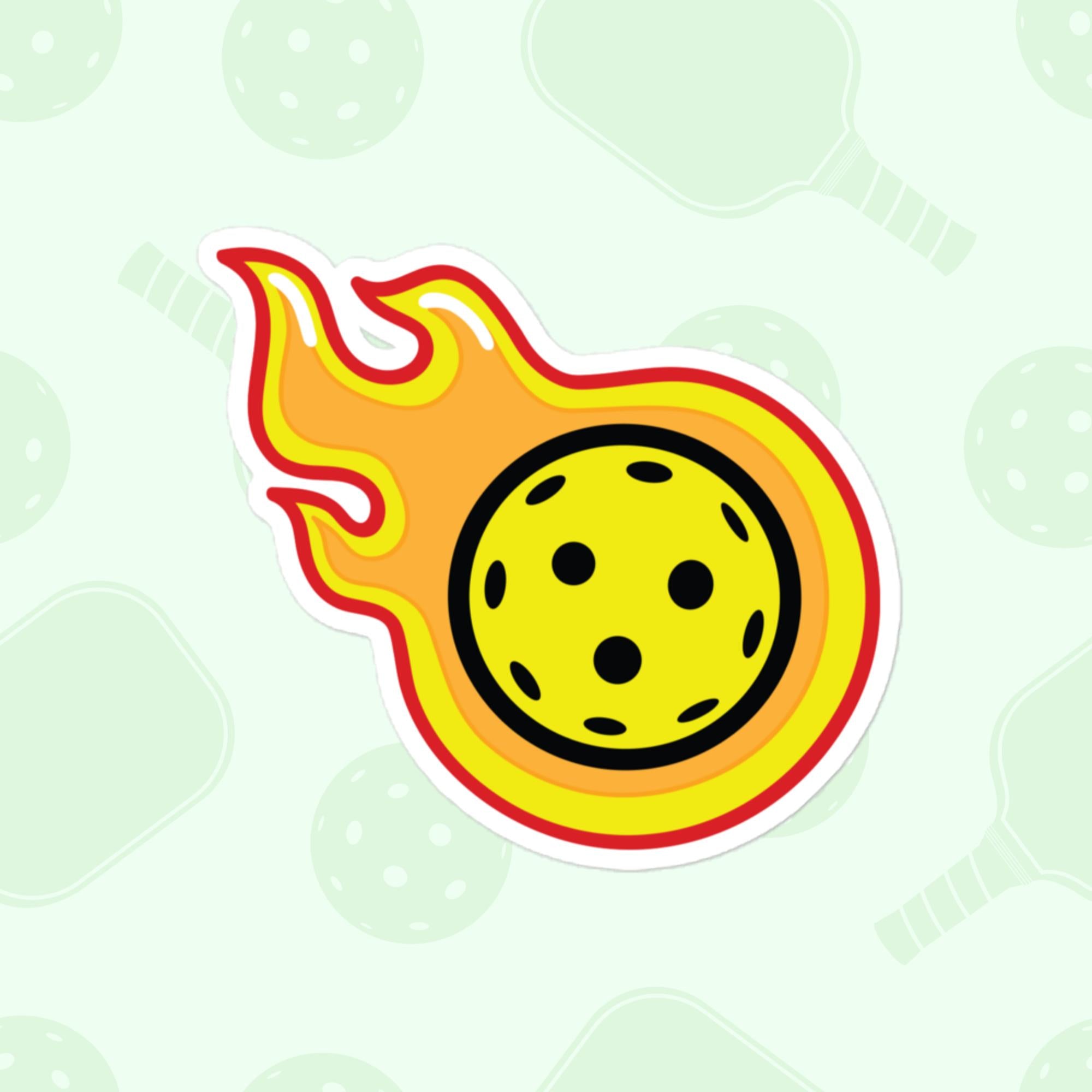 Flaming Pickleball Sticker, Large 4in Vinyl Sticker